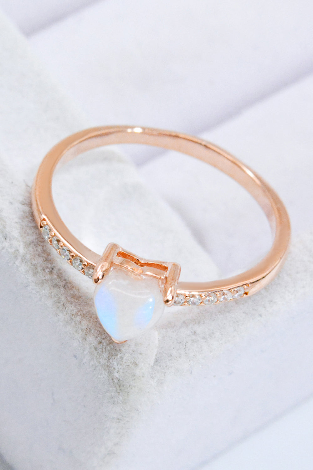 Natural Moonstone Heart 18K Rose Gold-Plated Ring-Teresa&#39;s Fashionista LLC