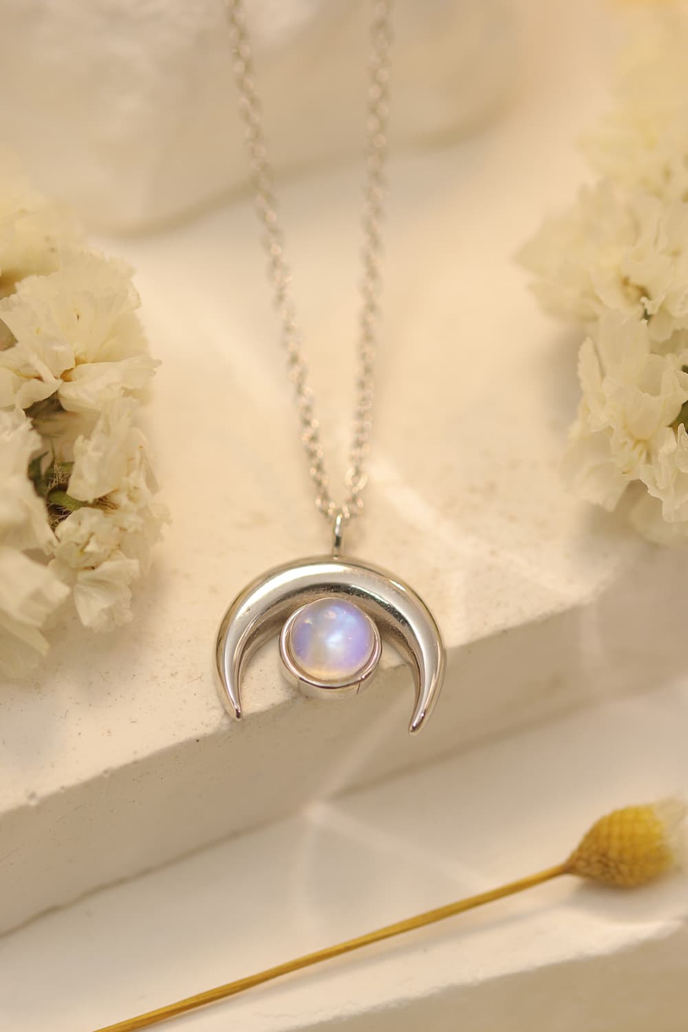 High Quality Natural Moonstone Moon Pendant 925 Sterling Silver Necklace-Teresa&#39;s Fashionista LLC