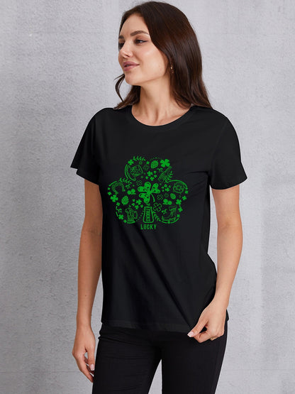 Lucky Clover Round Neck T-Shirt-Teresa&#39;s Fashionista LLC