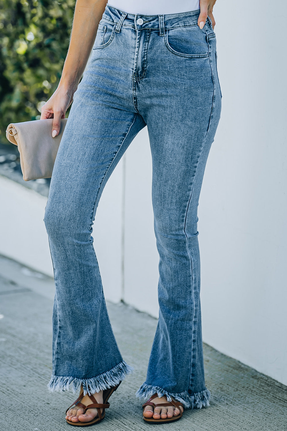 Frayed Hem Flare Jeans-Teresa&#39;s Fashionista LLC