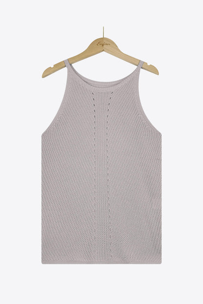 Openwork Grecian Neck Knit Tank Top-Teresa&#39;s Fashionista LLC