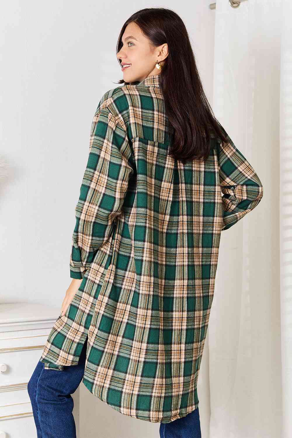 Double Take Plaid Collared Neck Long Sleeve Shirt-Teresa&#39;s Fashionista LLC