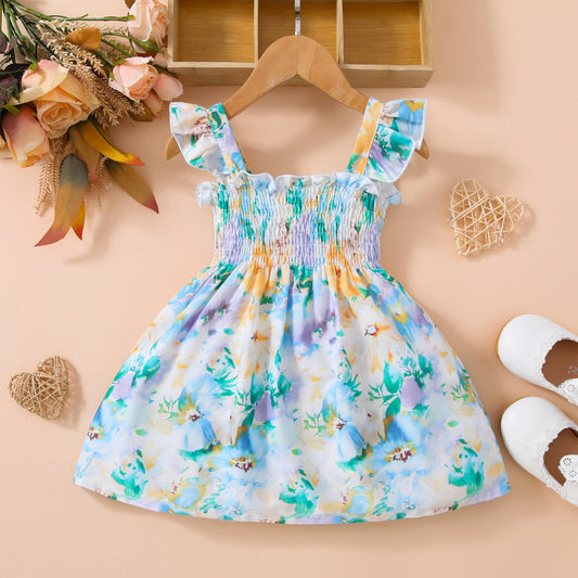 Baby Girl Floral Smocked Square Neck Dress - Teresa's Fashionista LLC