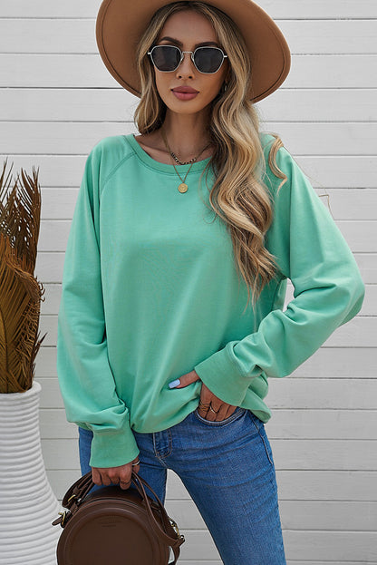 Round Neck Raglan Sleeve Exposed Seam Sweatshirt-Teresa&#39;s Fashionista LLC