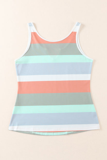 Striped Notched Neck Tank-Teresa&#39;s Fashionista LLC