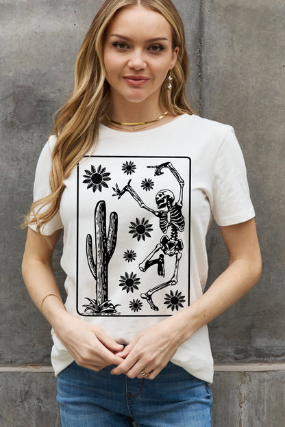 Simply Love Full Size Dancing Skeleton Graphic Cotton Tee-Teresa&#39;s Fashionista LLC