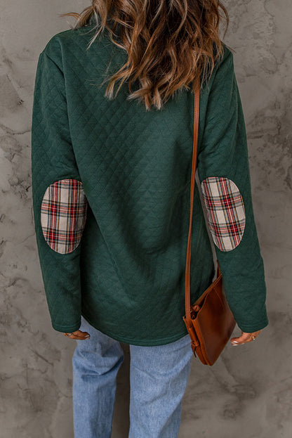 Plaid Snap Down Sweatshirt-Teresa&#39;s Fashionista LLC