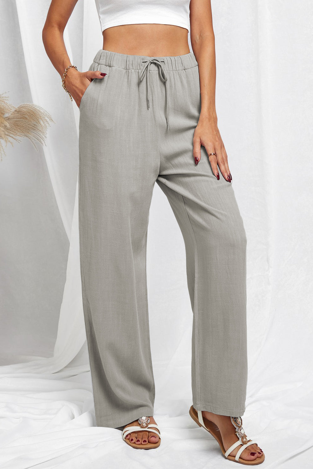 Drawstring Elastic Waist Pants with Pockets-Teresa&#39;s Fashionista LLC