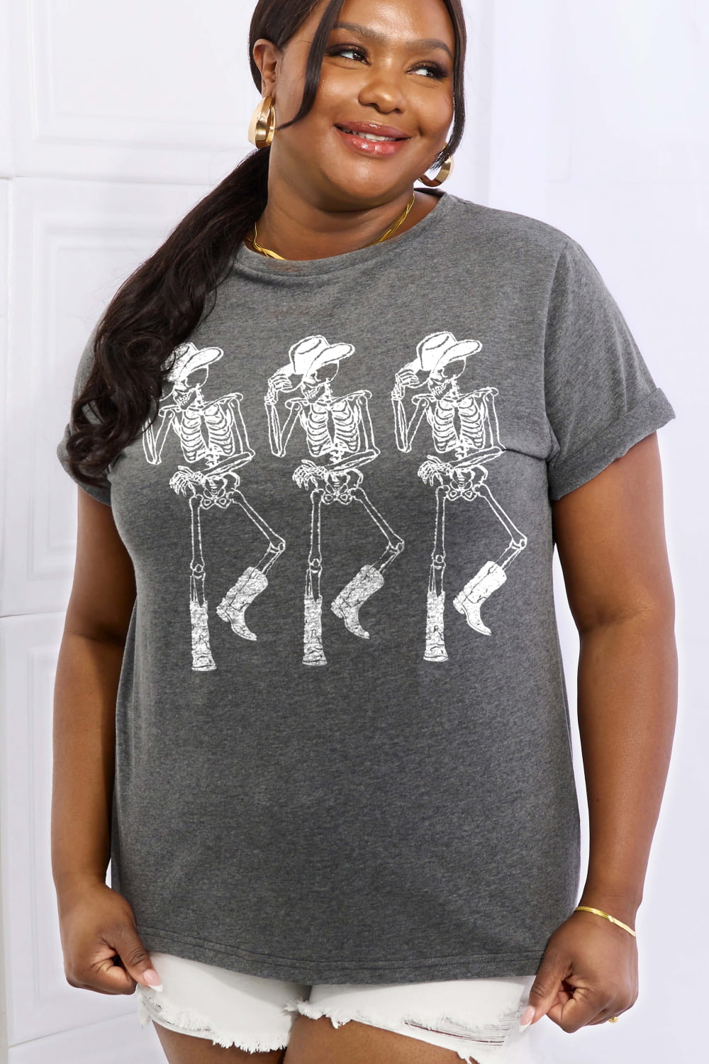 Simply Love Full Size Triple Skeletons Graphic Cotton Tee-Teresa&#39;s Fashionista LLC