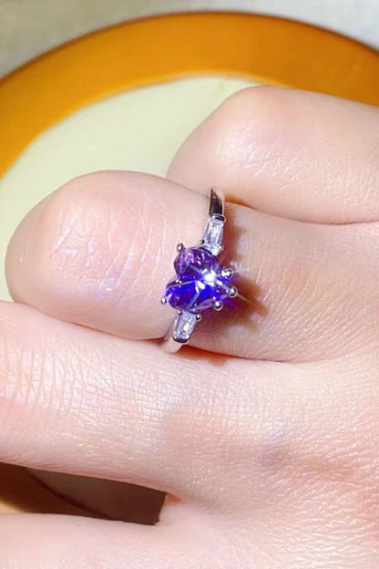 1 Carat Moissanite Heart-Shaped Platinum-Plated Ring in Purple-Teresa&#39;s Fashionista LLC