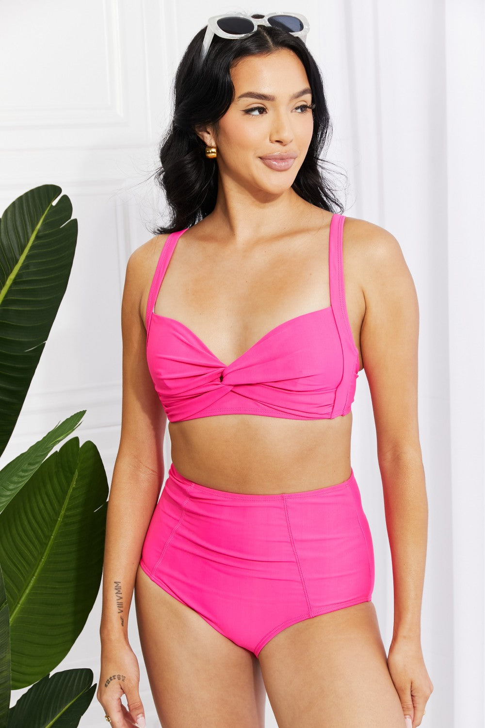 Marina West Swim Take A Dip Twist High-Rise Bikini in Pink-Teresa&#39;s Fashionista LLC