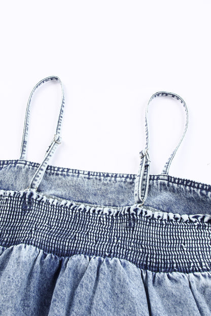 Smocked Adjustable Strap Denim Cami-Teresa&#39;s Fashionista LLC