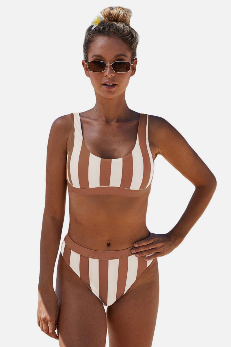 Striped Tank High Waist Bikini-Teresa&#39;s Fashionista LLC