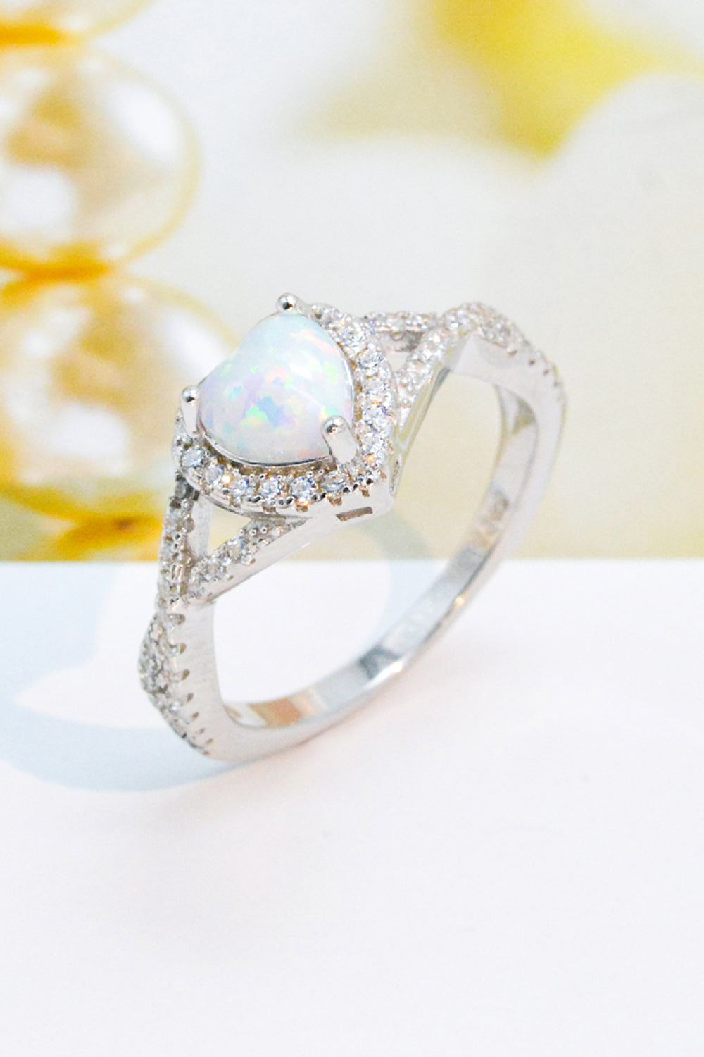 925 Sterling Silver Heart Opal Crisscross Ring-Teresa&#39;s Fashionista LLC