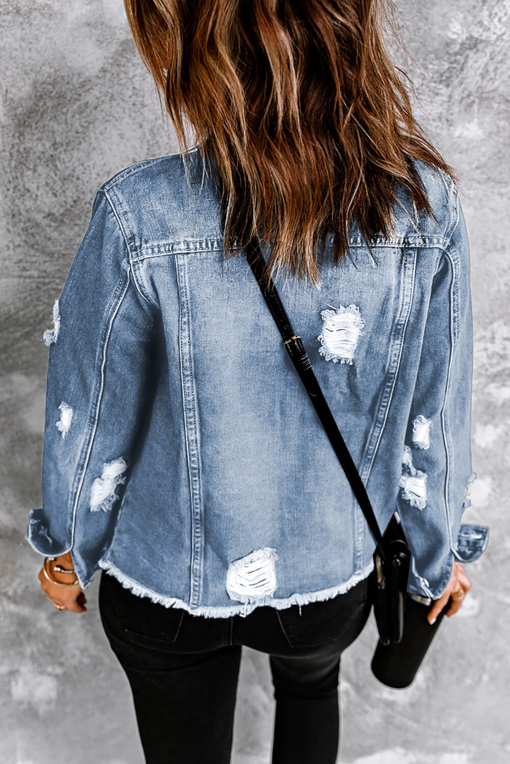 Distressed Raw Hem Denim Jacket-Teresa&#39;s Fashionista LLC