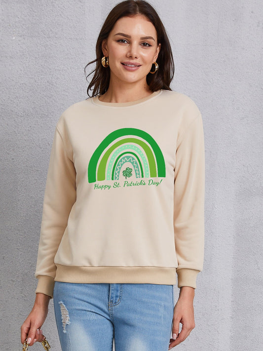 HAPPY ST. PATRICK'S DAY Round Neck Sweatshirt-Teresa&#39;s Fashionista LLC