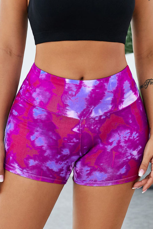 Tie-Dye Wide Waistband Yoga Shorts - Teresa's Fashionista LLC