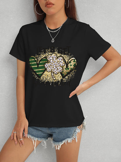 Lucky Clover Round Neck Short Sleeve T-Shirt-Teresa&#39;s Fashionista LLC