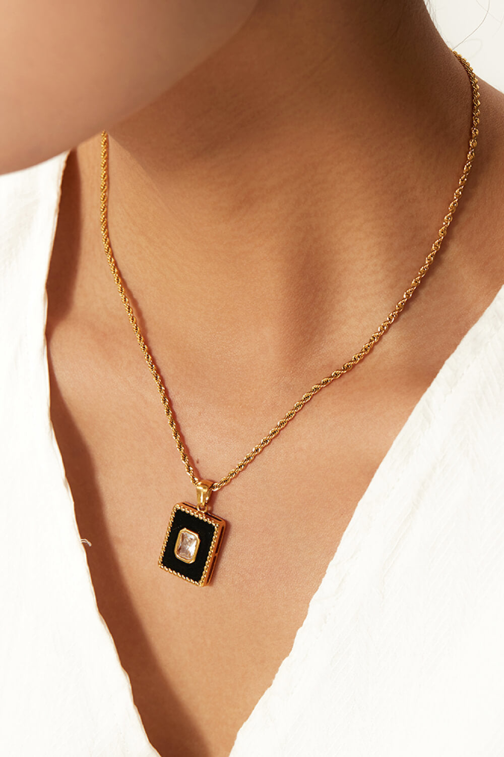 Square Pendant Twisted Chain Necklace-Teresa&#39;s Fashionista LLC