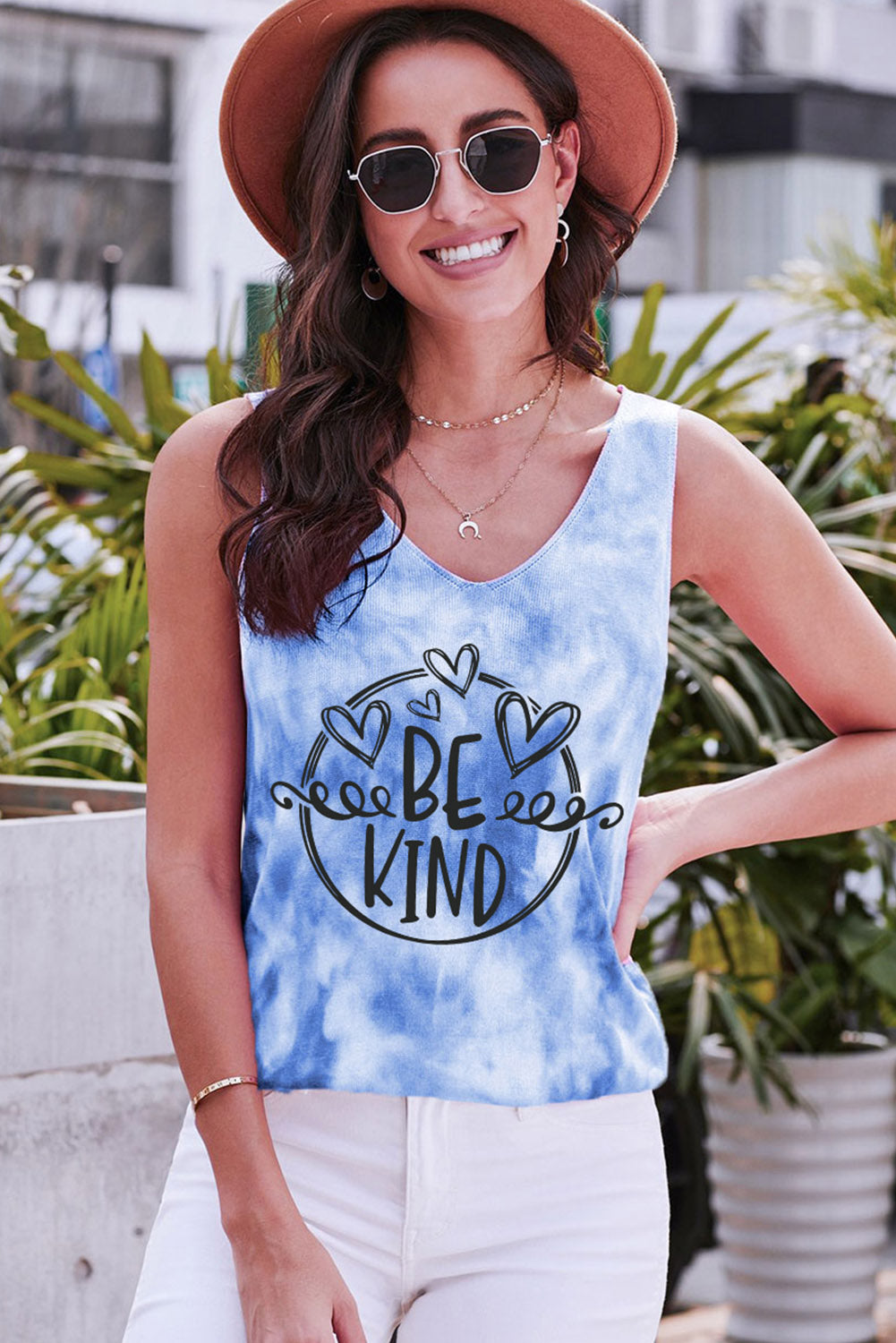 BE KIND Graphic Tie-Dye V-Neck Tank-Teresa&#39;s Fashionista LLC